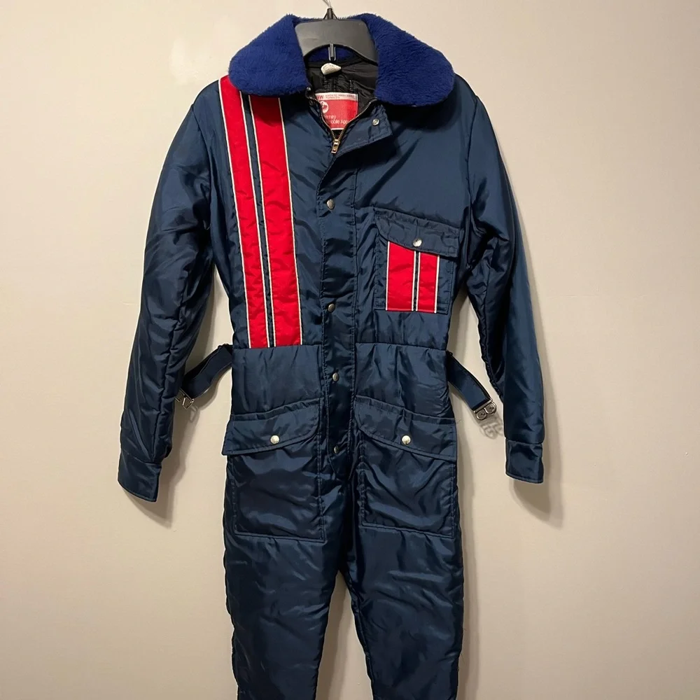 70’s Vintage unisex teens JCPenney Snowmobile Apparel Snowsuit blue and red - Picture 1 of 12